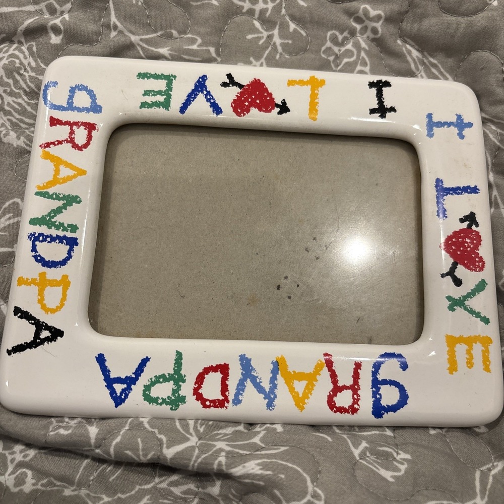 Vintage I Love Grandpa Colorful Ceramic Picture Frame Holds 4x6 Photo